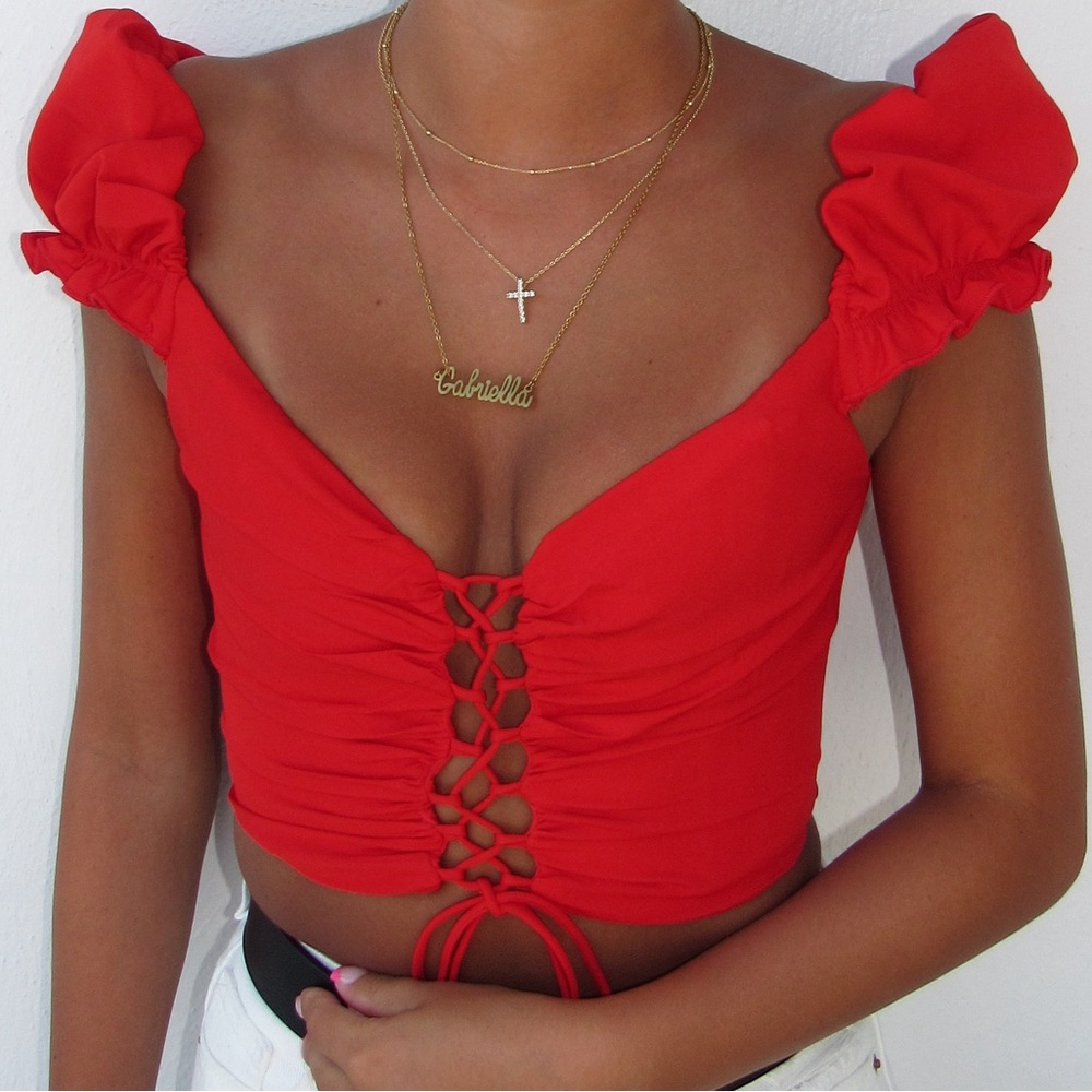 White Fox Boutique Red Flutter Sleeve Crop Top